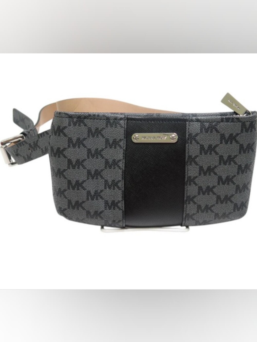 Michael Kors Gray MK Monogram Belt Bag with Black Center Panel